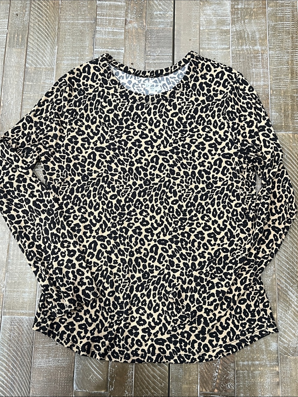 No Boundaries Leopard Print Long Sleeve Tee in Beige and Black